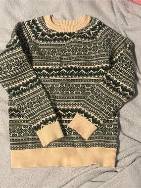 Cream & Dark Green Scene & Heard Crewneck Sweater